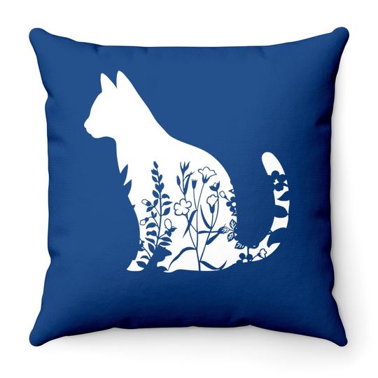 Cute Cat Throw Pillow, Cat Throw Pillow, Floral Cat Throw Pillow, Cat Lover Throw Pillow