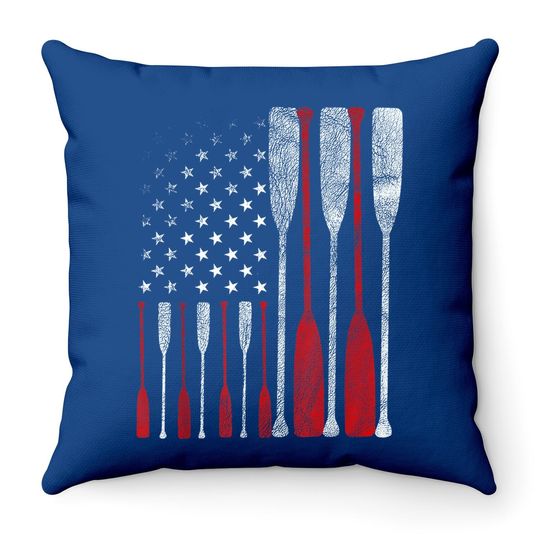 American Flag Crew Rowing Throw Pillow