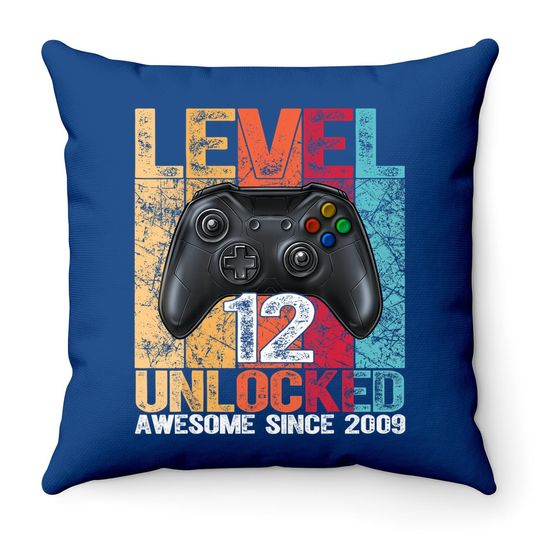 Level 12 Unlocked Awesome Since 2009 12th Birthday Gaming Throw Pillow