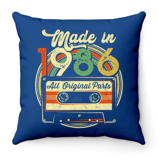 Made In 1986 35th Birthday Gifts Cassette Tape Vintage Throw Pillow