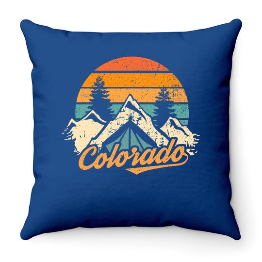 Colorado Throw Pillow - Retro Vintage Mountains Nature Hiking Throw Pillow