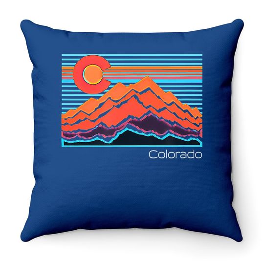 Vintage Colorado Mountain Landscape And Flag Graphic Throw Pillow