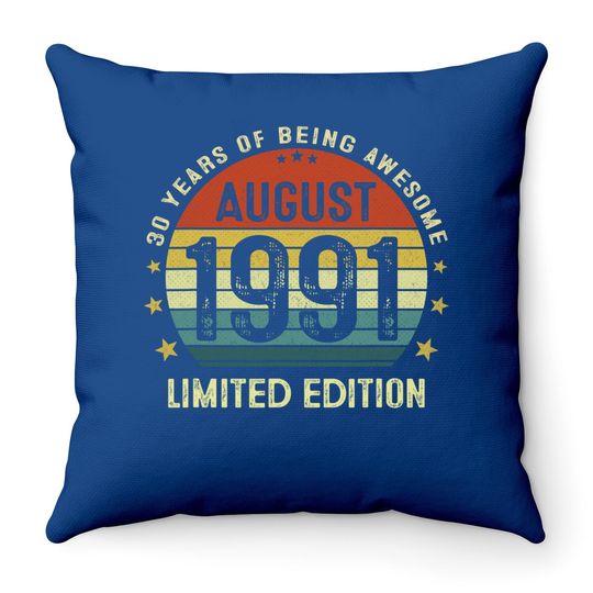30 Year Old Vintage August 1991 Limited Edition Throw Pillow