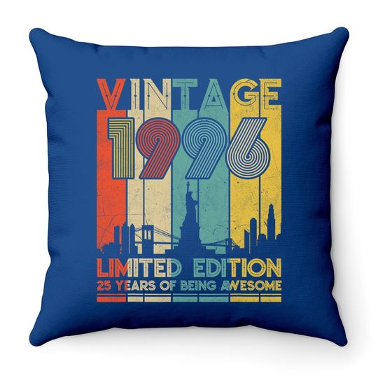 Vintage Made In 1996 Throw Pillow - 25th Birthday Throw Pillow