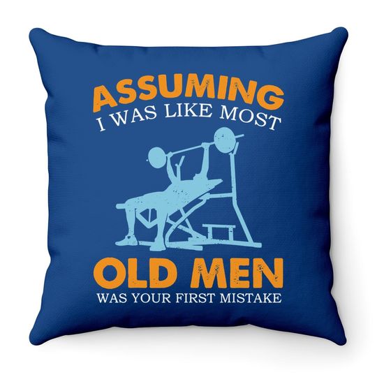 Old Man Weight Lifting For Old Strong People Throw Pillow