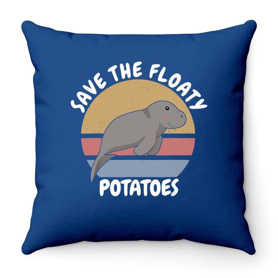 Cute Manatees Retro Gift Save The Floaty Potatoes Throw Pillow