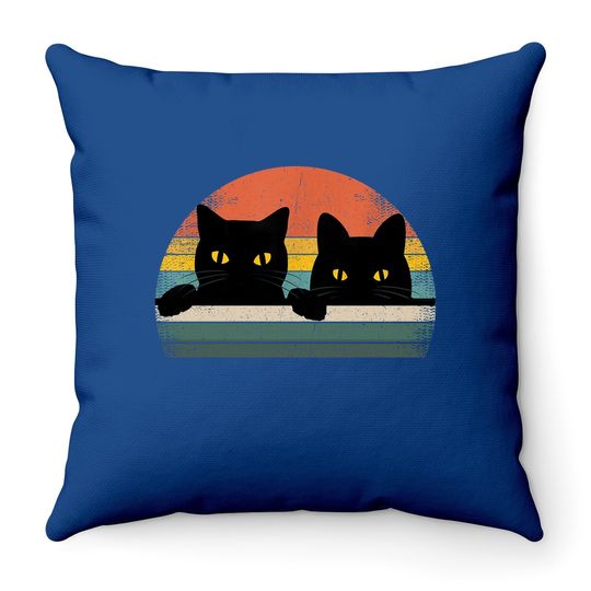 Black Cat Vintage Retro Style Cats Lover Throw Pillow