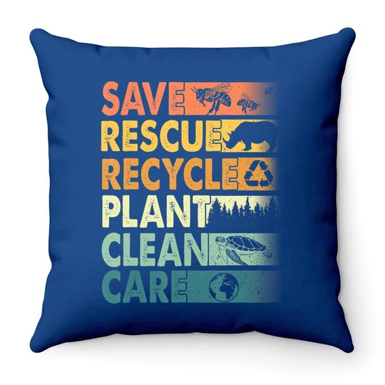 Earth Day Save Bees Rescue Animals Recycle Plastics Throw Pillow