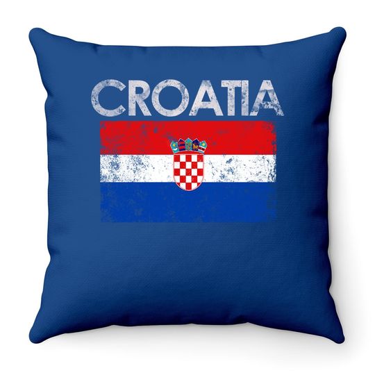 Vintage Croatia Croatian Flag Pride Gift Throw Pillow