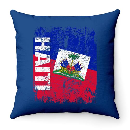 Haiti Flag Vintage Distressed Throw Pillow
