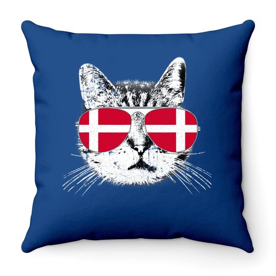 Denmark Flag Danish Cat Sunglasses Funny Throw Pillow