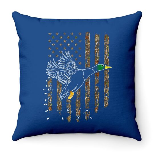 Duck Hunter American Flag Waterfowl Hunting Camouflage Throw Pillow