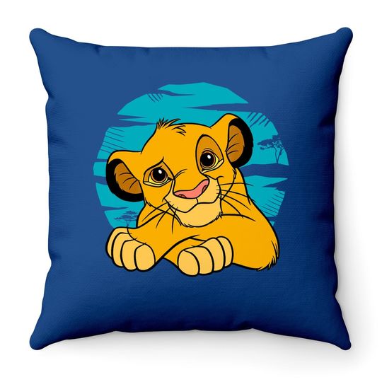 The Lion King Young Simba Resting Blue 90s Throw Pillow