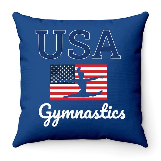 Girl Tumbling Team Gear Gymnastics Usa American Flag Throw Pillow