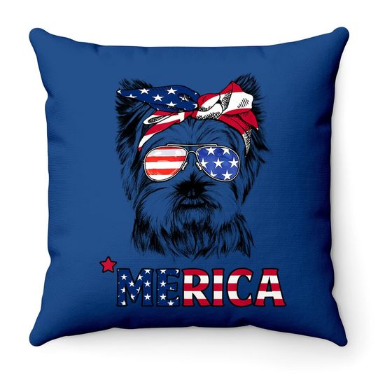 American Flag Yorkshire Terrier Yorkie Mom Throw Pillow