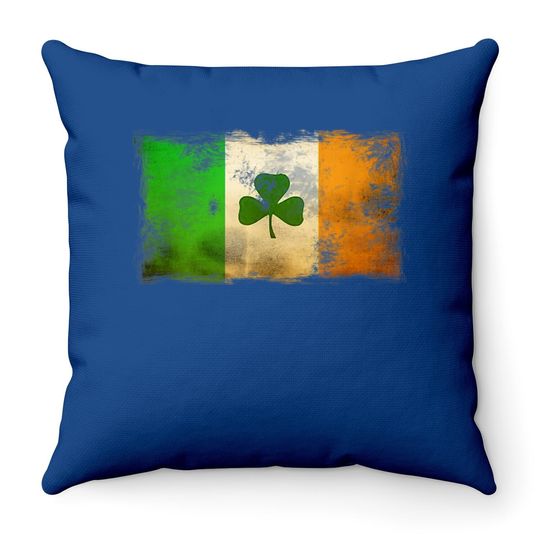 Distressed Ireland Flag Shamrock Vintage Irish Flags Throw Pillow