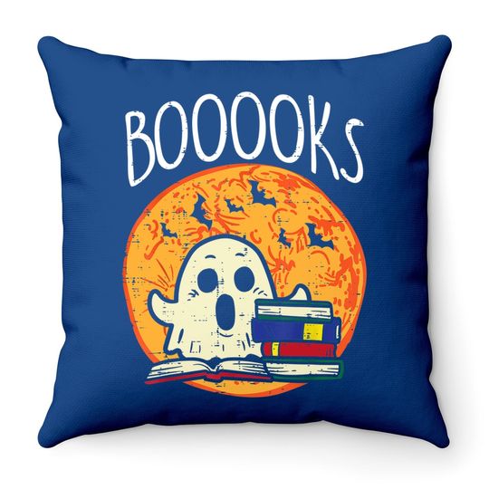 Boooks Moon Ghost Halloween Bookworm Librarian Teacher Book Throw Pillow