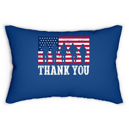 Patriotic American Flag Thank You Girls Boys Lumbar Pillow