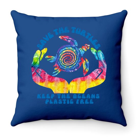 Save The Sea Turtles Throw Pillow / Keep Oceans Plastic Free Throw Pillow