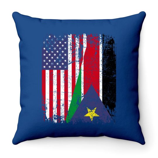 Sudanese Roots | Half American Flag | South Sudanese Flag Throw Pillow