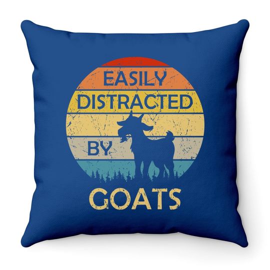Easily Distracted By Goats Retro Vintage Funny Goat Lover Throw Pillow