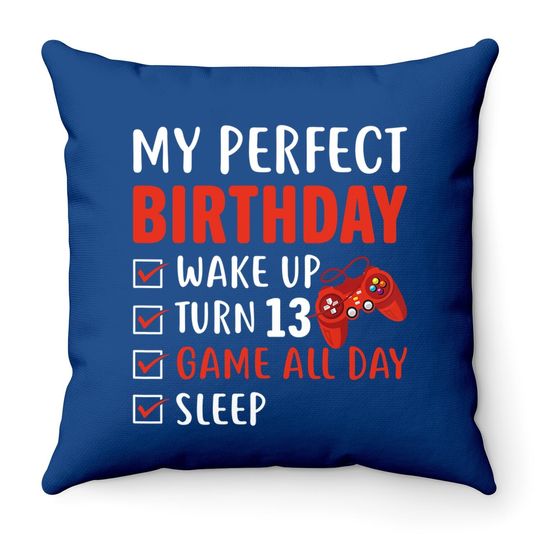 13th Perfect Birthday Gaming 13 Years Old Gamer Throw Pillow