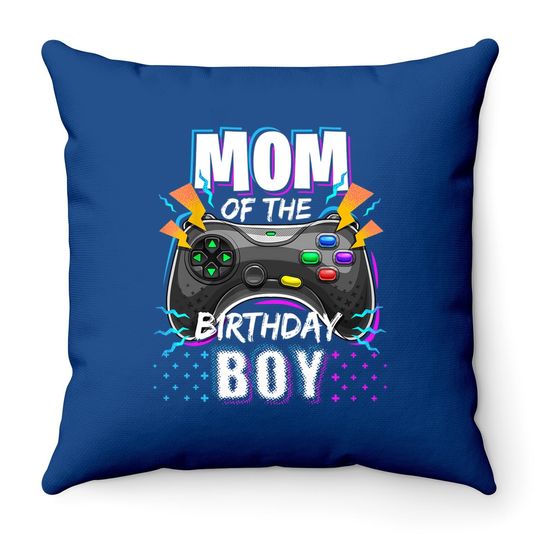 Mom Of The Birthday Boy Matching Video Gamer Throw Pillow