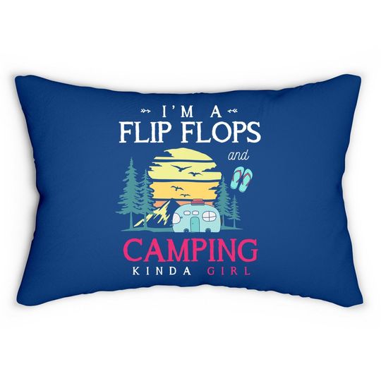Funny Camper Girls Camp Flip Flops Retro Camping Lumbar Pillow