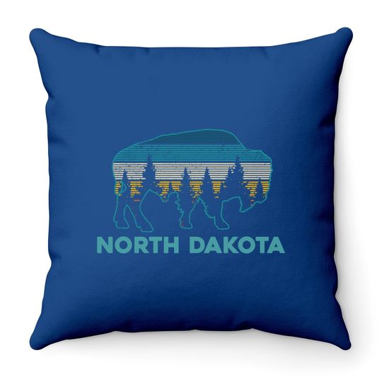 North Dakota Bison Vintage American Buffalo Souvenir Throw Pillow