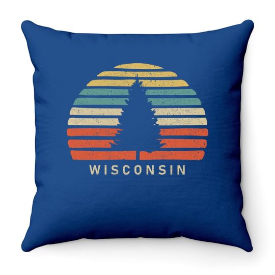 Retro Sunset Wisconsin Throw Pillow