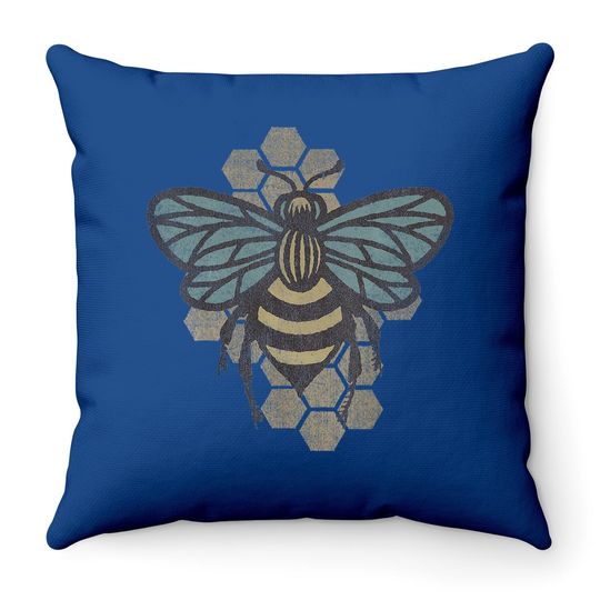 Retro Beekeeper Throw Pillow - Vintage Save The Bees Bumblebee