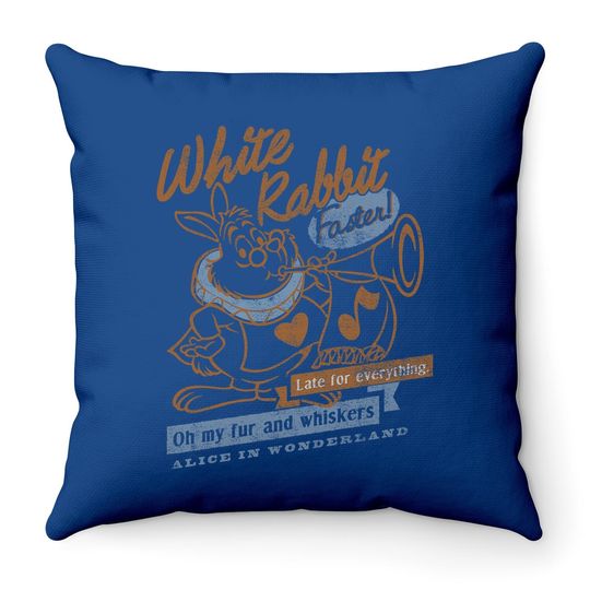 Alice In Wonderland White Rabbit Outlined Text Poster Throw Pillow
