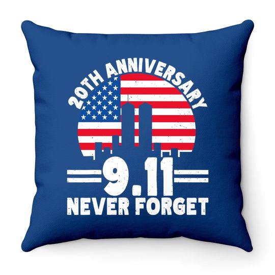 Never Forget 9 11 20th Anniversary Retro Patriot Day 2021 Throw Pillow