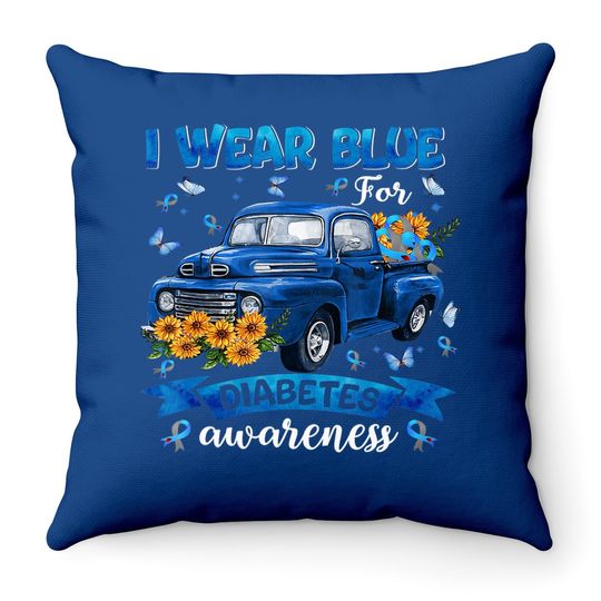 I Wear Blue For Diabetes Awareness Throw Pillow