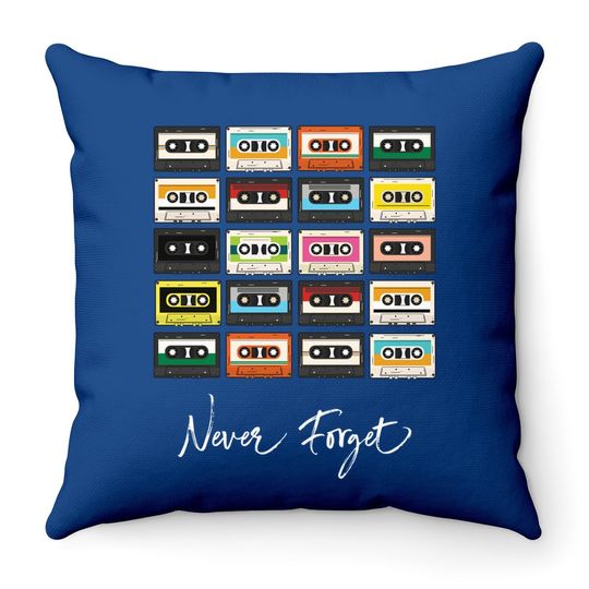 Cassettes Tapes Colorful Never Forget Retro Vintage Throw Pillow