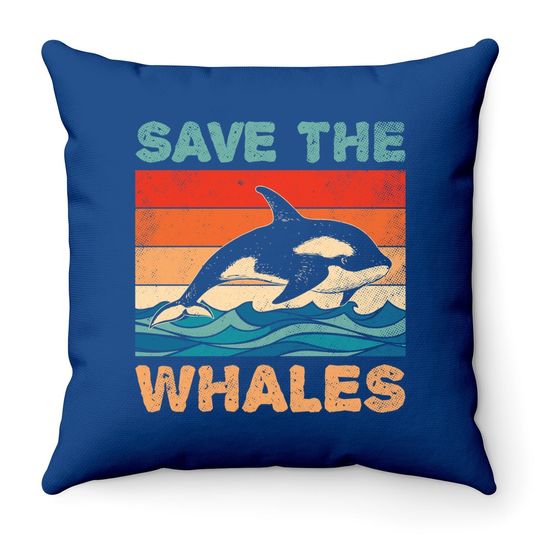 Save The Whales Retro Vintage Orca Whale Throw Pillow
