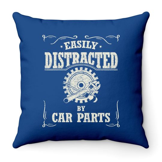 Vintage Car Lover Easily Distracted By Car Parts Throw Pillow