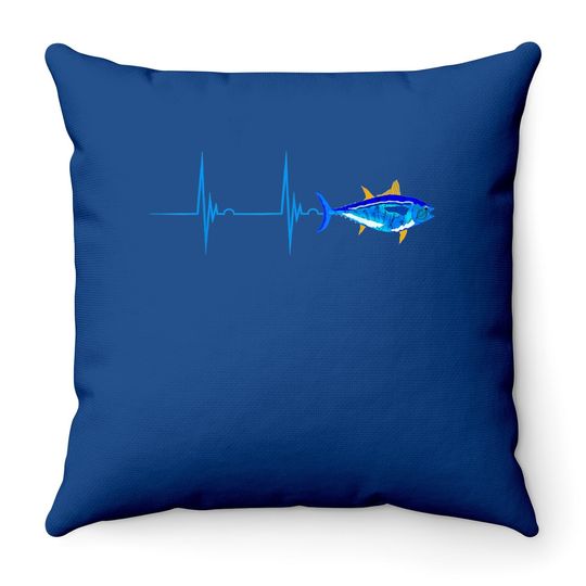 Bluefin Tuna Heartbeat Ekg Pulseline Deep Sea Fishing Throw Pillow