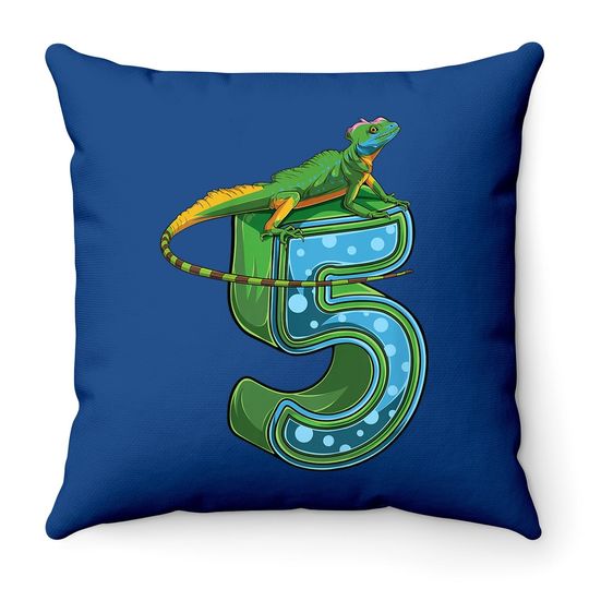5 Year Old Lizard Reptile 5th Birthday Party Throw Pillow
