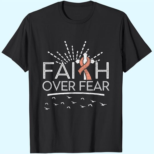 Faith over Fear Peach Ribbon Uterine Cancer T-Shirt
