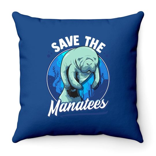 Save The Manatees Cute Sea Cow Dugong Throw Pillow