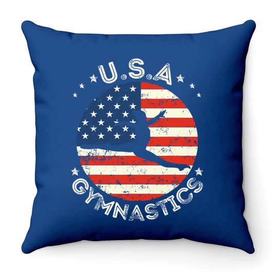 Usa Vintage Gymnastics Team Retro Support Usa Gymnast Throw Pillow