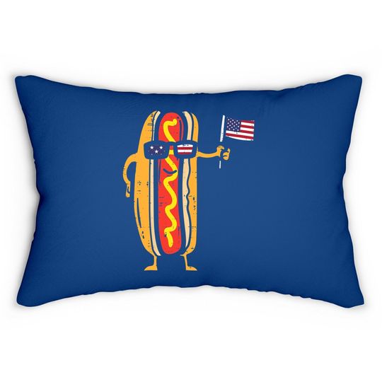 Hotdog Sunglasses American Flag Lumbar Pillow