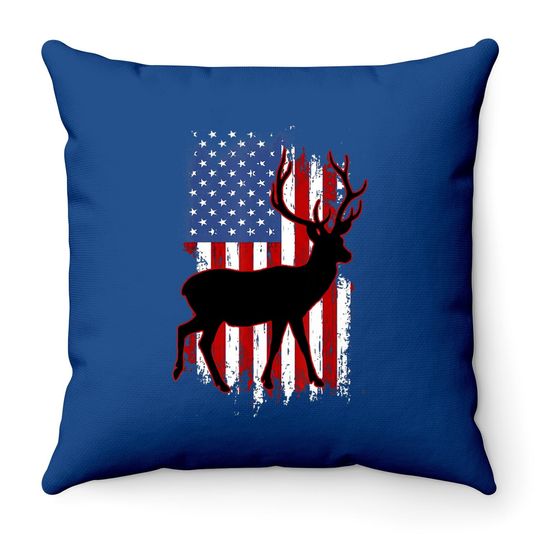 Hunting Patriotic Hunter Hunt Deer Usa Us Flag Throw Pillow