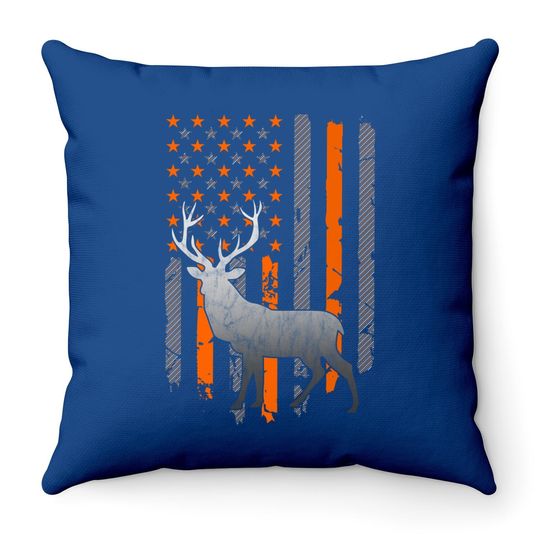 Mule Deer Hunting American Flag Tree Camouflage Deer Hunter Throw Pillow