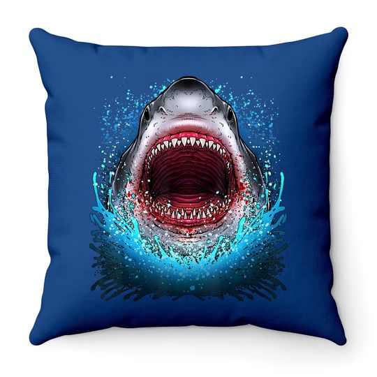 Great White Shark Open Mouth Throw Pillowth Beach Ocean Animal Throw Pillow