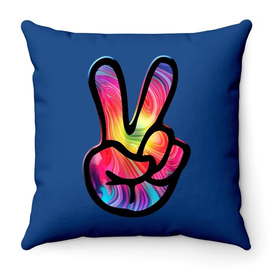 60s 70s Tie Dye Peace Hand Sign Throw Pillow