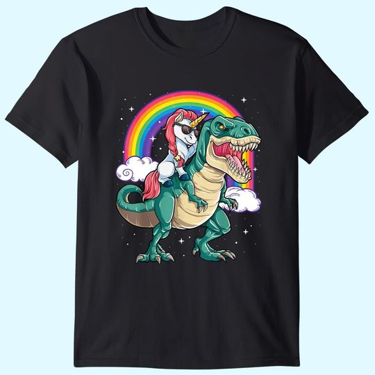 Unicorn Riding T rex Dinosaur Boys Girls Kids Gift Men Women T-Shirt