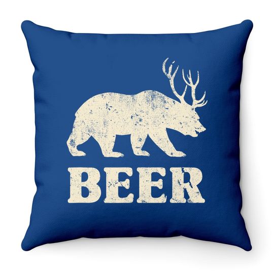 Vintage Bear Deer Funny Beer Throw Pillow