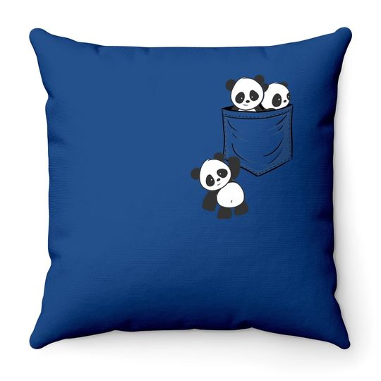For Panda Lovers Cute Kawaii Baby Pandas In Pocket Throw Pillow